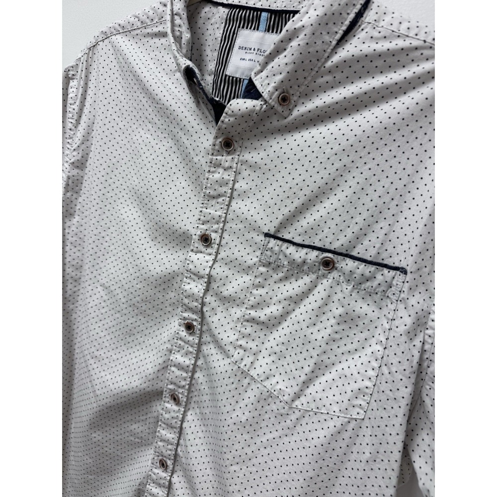 Denim & Flower Nordstrom's Men's Button Down Polka Dots L Casual Shirt‎